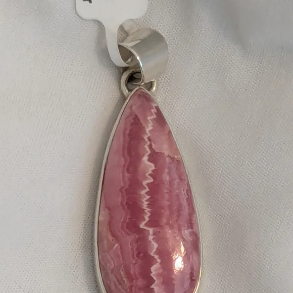Amazing Pink Rhodochrosite Teardrop Sterling Silver 925 Pendant New With Tag - Picture 7 of 9